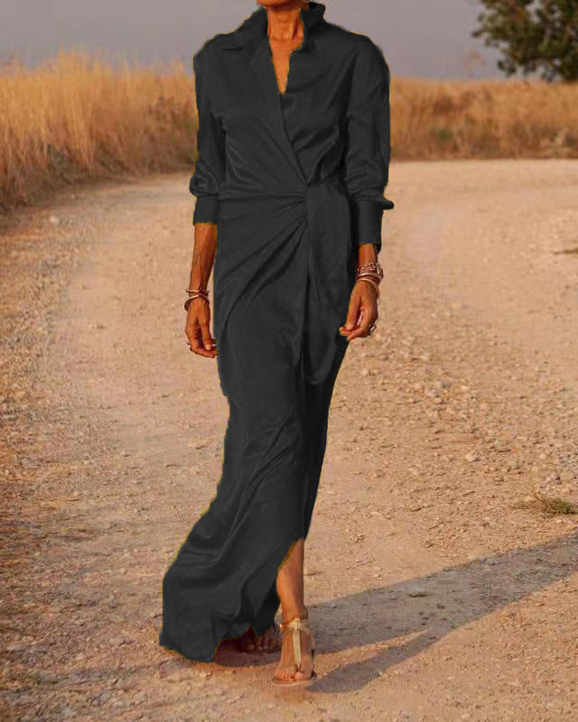 Elegant Wrap Maxi Dress with Draped Waist