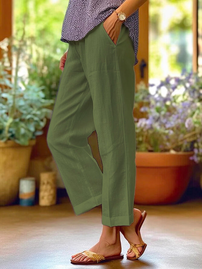 Airy Linen Women's Trousers with High Waist and Pockets