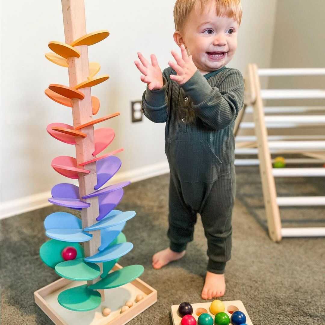 Wooden Rainbow Marble Tree – Montessori Toy with Ball Trap for Children