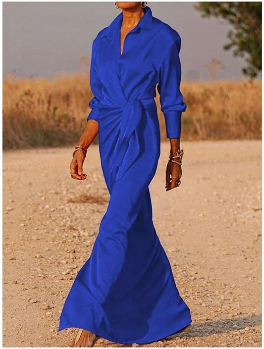 Elegant Wrap Maxi Dress with Draped Waist