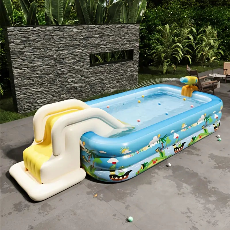 Inflatable Children's Pool with Slide in Circular Design