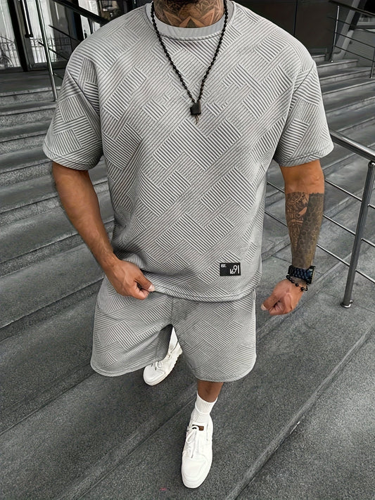 Men's Jacquard T-Shirt &amp; Shorts Set – Casual, Sporty Summer Outfit