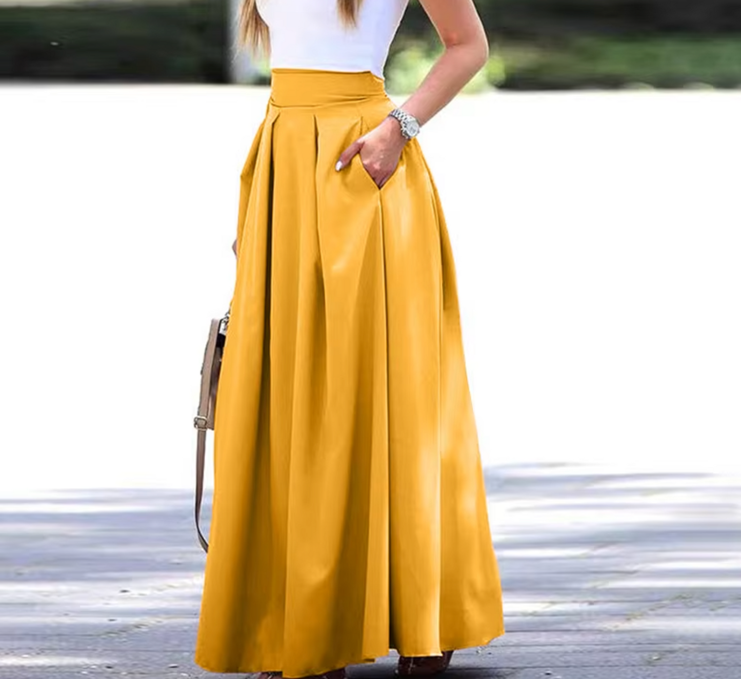 Summer Long Pleated Skirt with High Waist for Women