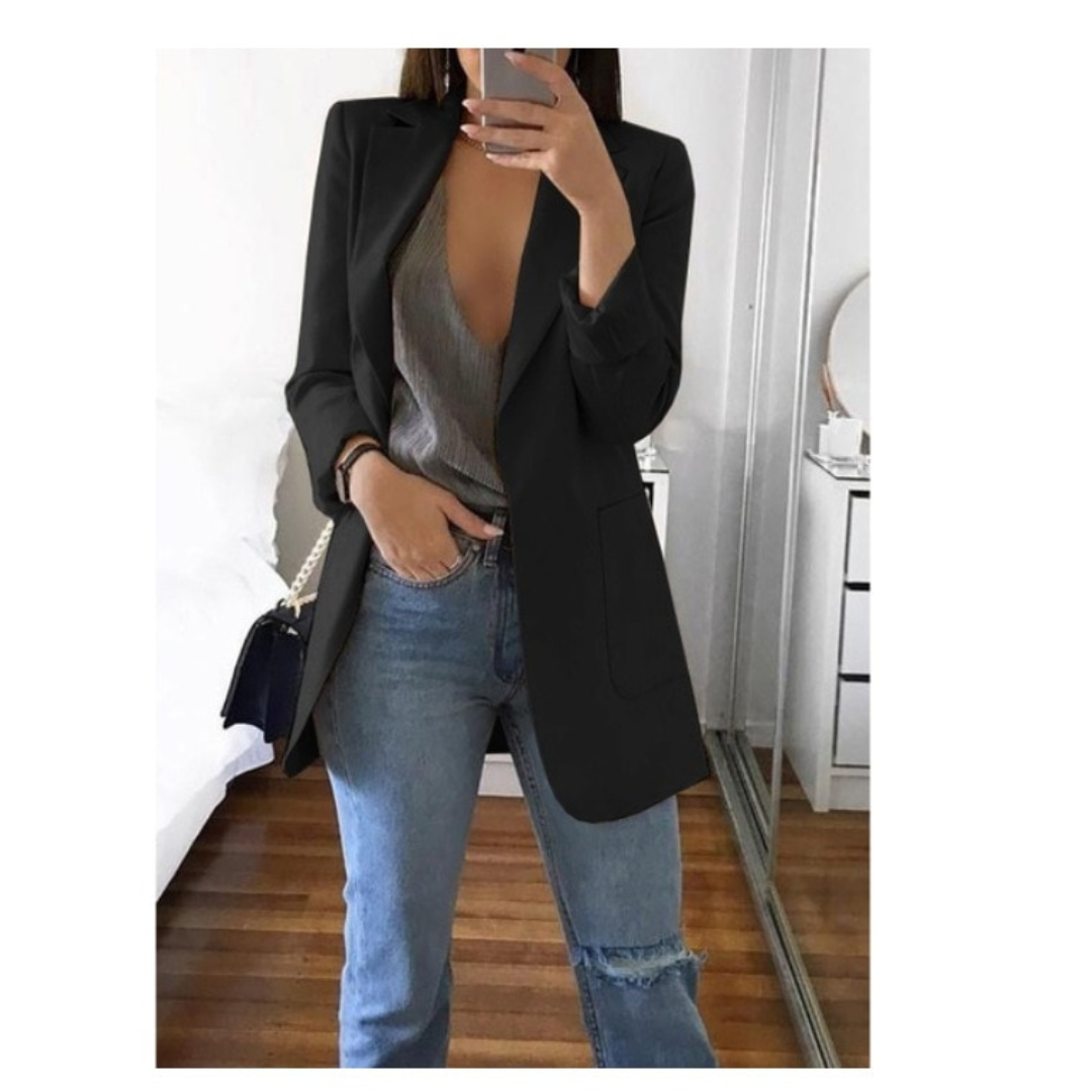 Elegant Casual Blazer with Shoulder Pads for Women