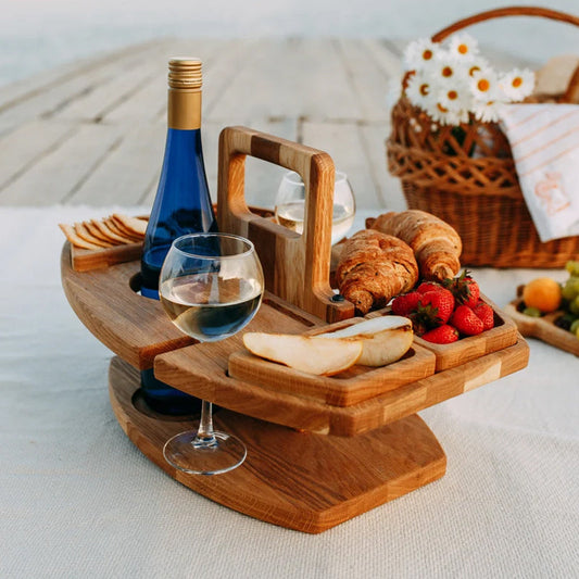 Foldable Wooden Wine Table – Perfect for Picnics & Beach Days