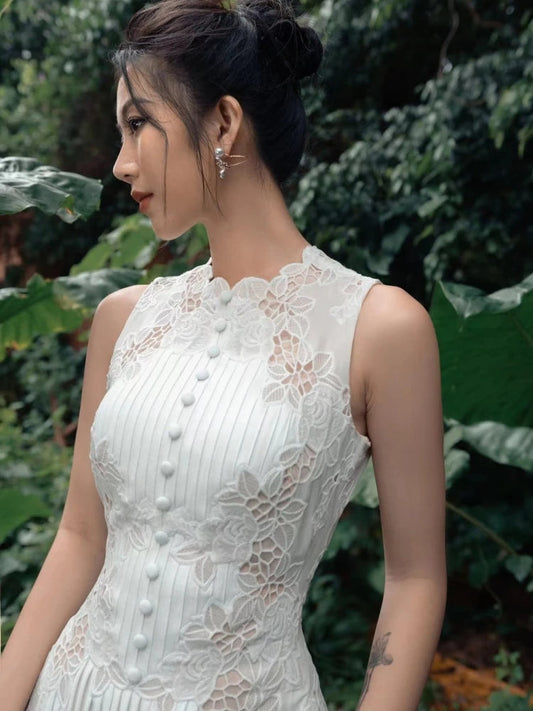 Women's Summer Embroidered Dress with Pleats