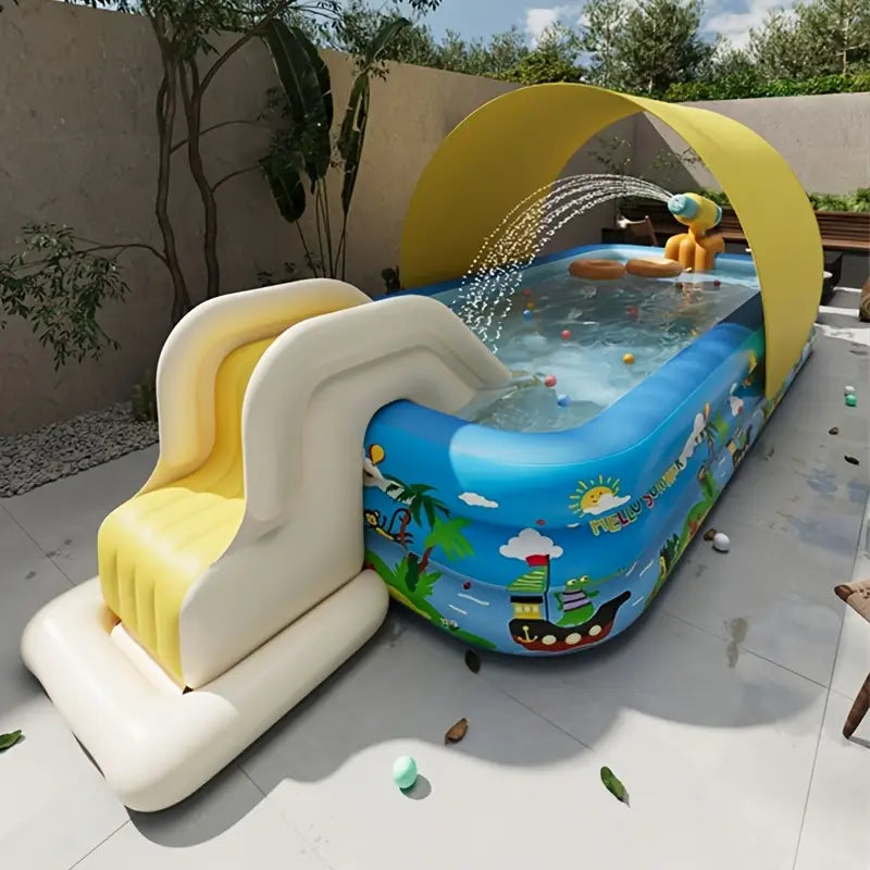 Inflatable Children's Pool with Slide in Circular Design