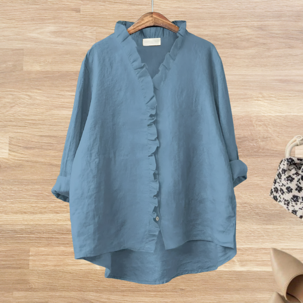 Summer Ruffle Blouse with Rolled Sleeves