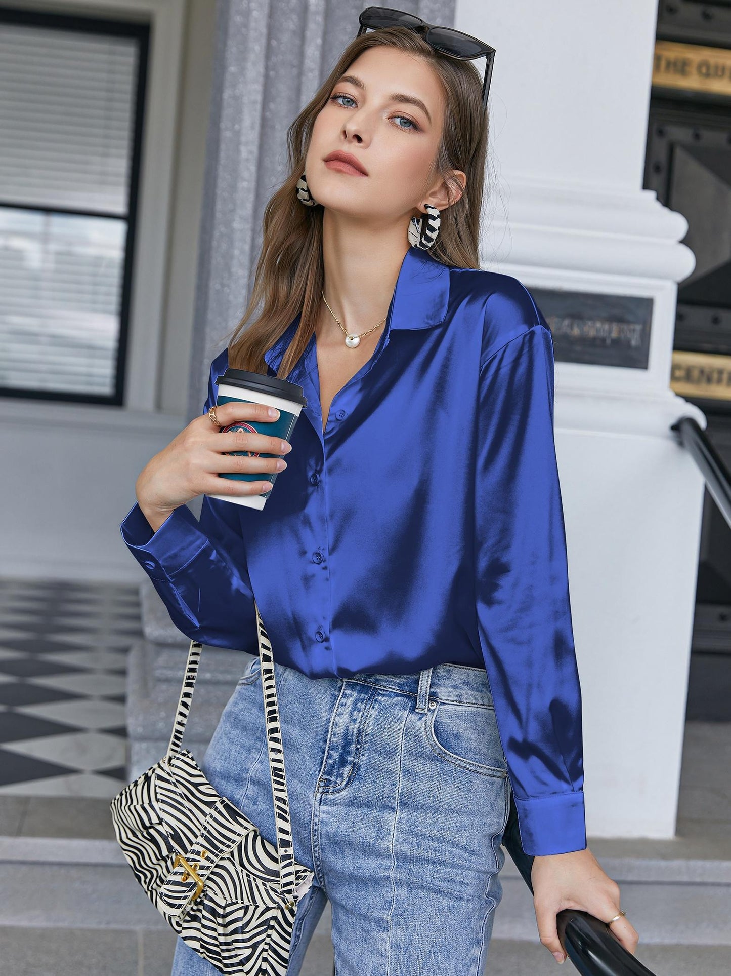 Satin Women's Blouse with Button Closure and Long Sleeves – Casual &amp; Elegant