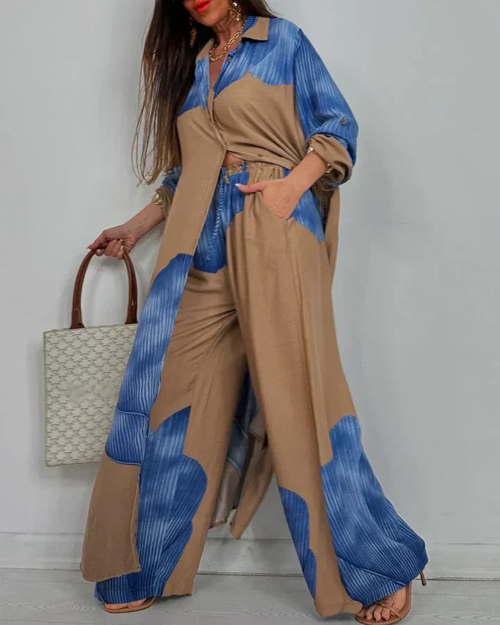 Airy Women's Co-ord Set with Wide Pants and Loose-Fitting Blouse