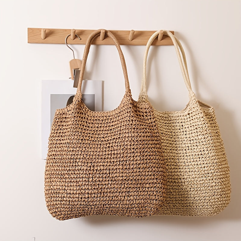 Spacious Woven Women’s Tote Bag with Zipper – Stylish & Practical