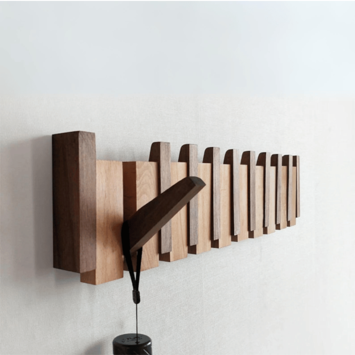 Design Wooden Coat Rack with Magnetic Hooks in Piano Key Style