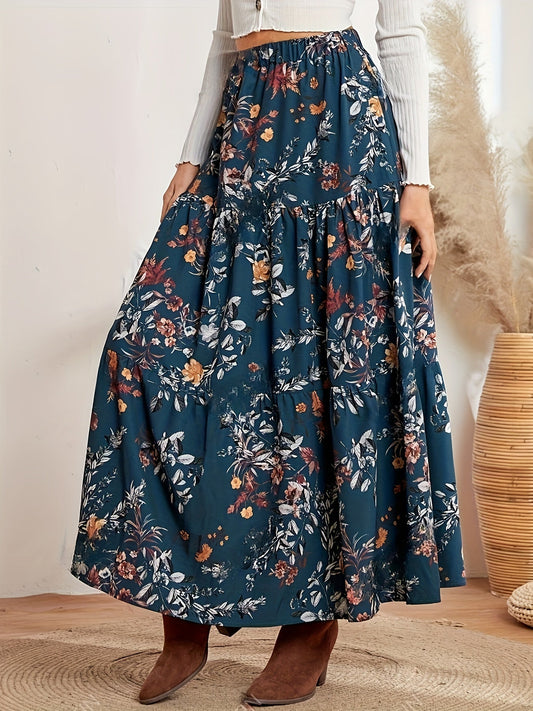 Elegant Floral Print Maxi Skirt for Women