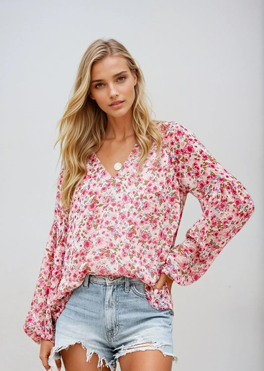 Airy Women's Blouse with Floral Print and Loose Fit