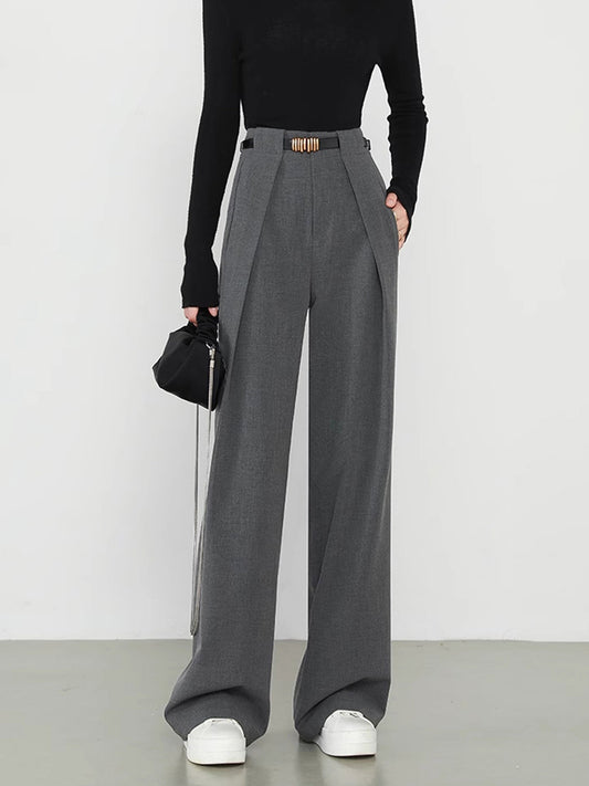 Elegant High-Waist Straight-Leg Women’s Trousers with Pockets