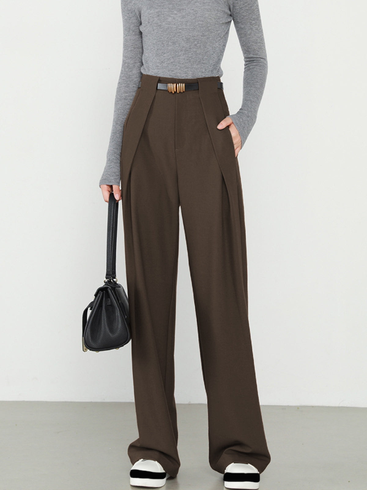 Elegant High-Waist Straight-Leg Women’s Trousers with Pockets
