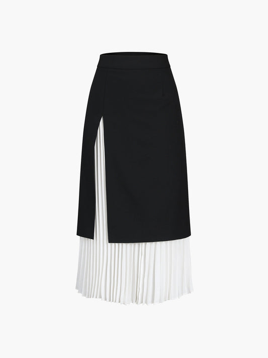 Layered Midi Skirt with Pleated Underskirt
