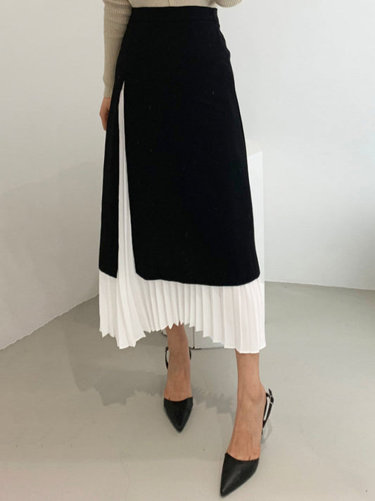 Layered Midi Skirt with Pleated Underskirt