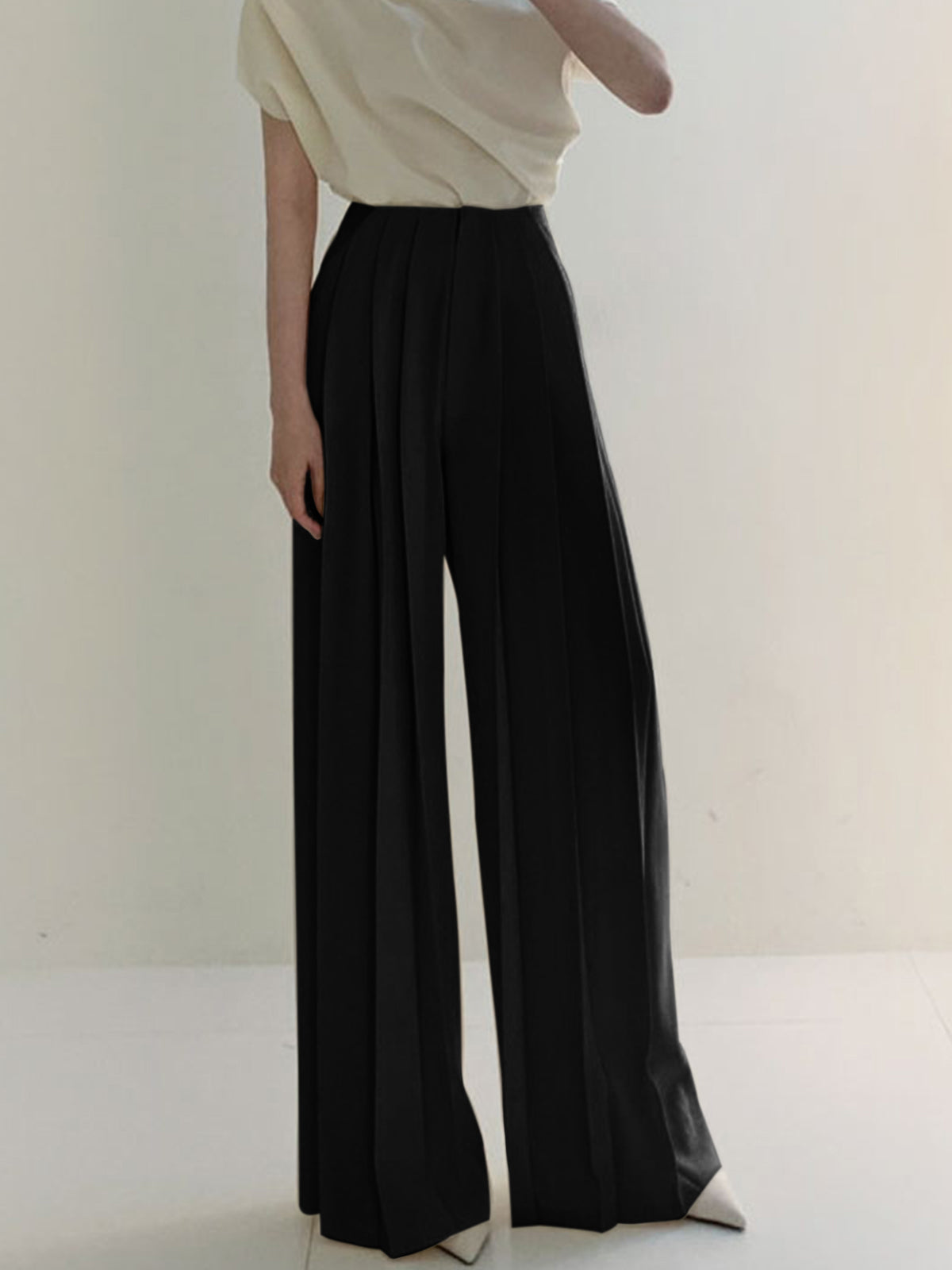 Women's High-Waisted Pleated Wide Leg Trousers – Elegant &amp; Comfortable