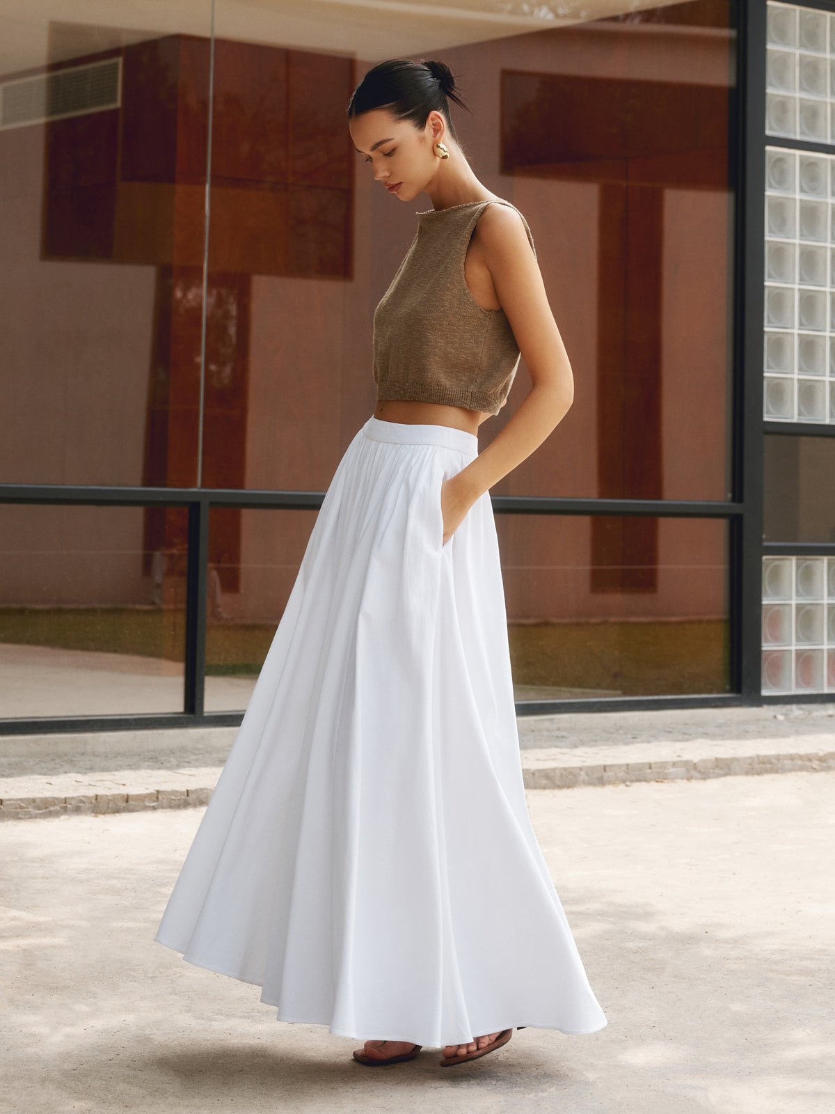 Flared Maxi Skirt with Side Pockets – Comfort &amp; Elegant Fit