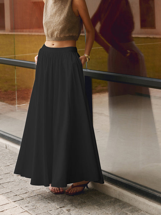 Flared Maxi Skirt with Side Pockets – Comfort &amp; Elegant Fit