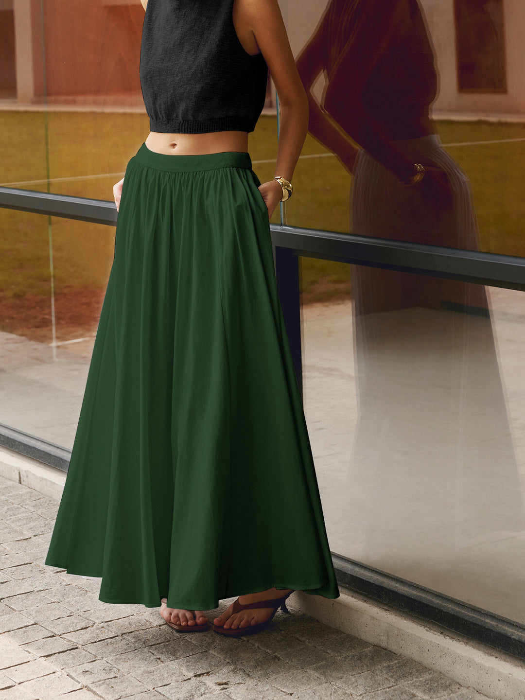 Flared Maxi Skirt with Side Pockets – Comfort &amp; Elegant Fit