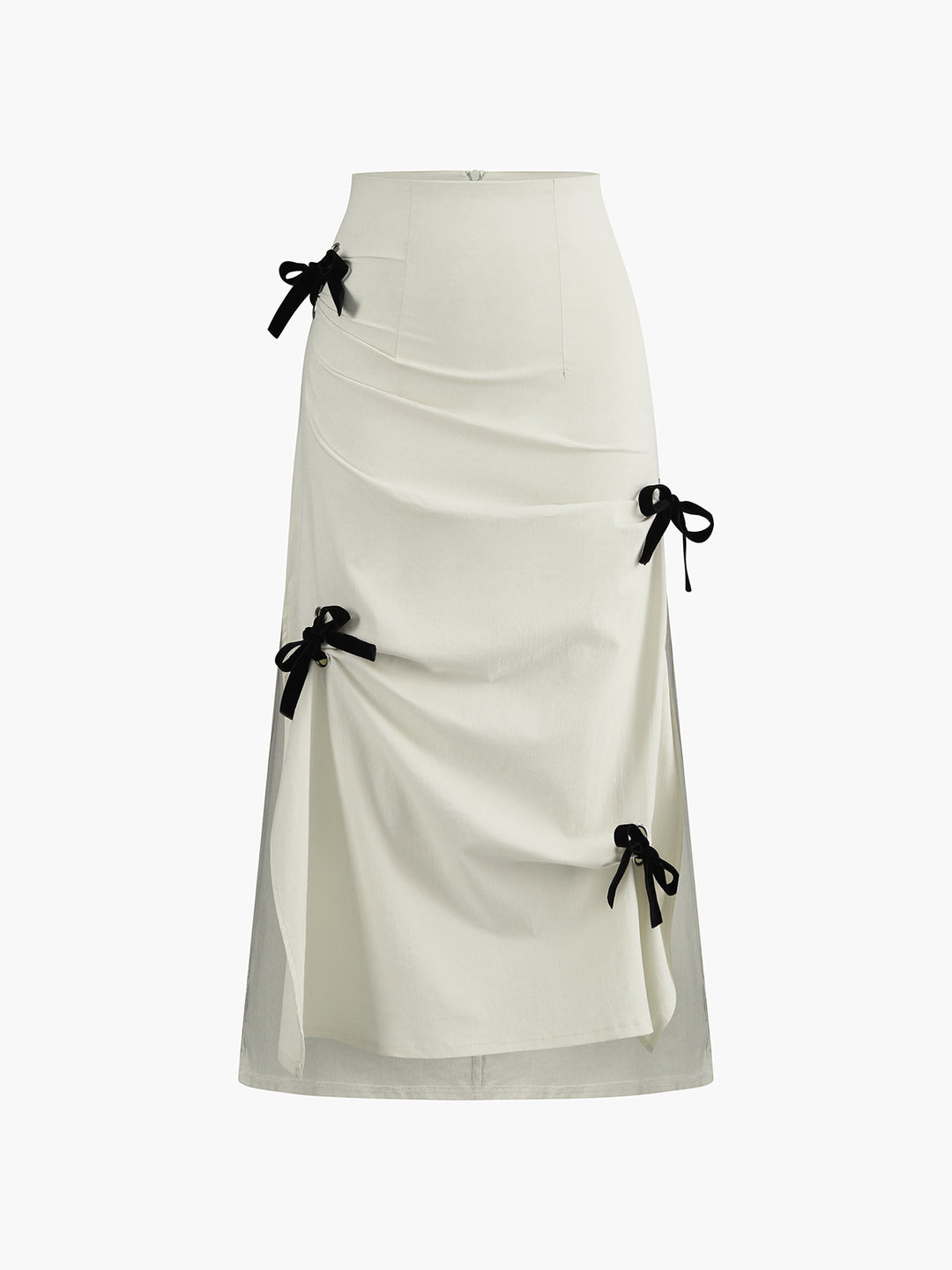 White Midi Skirt with Black Bows and Pleated Details – Elegant &amp; Feminine