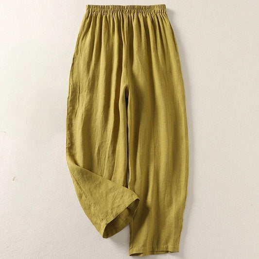 Linen Women's Summer Trousers with a Loose Fit and High Waist