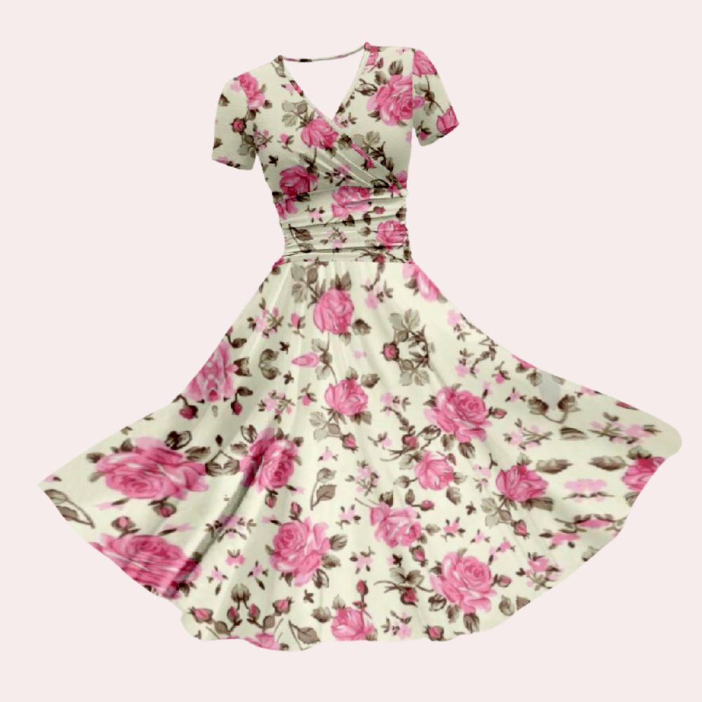 Colorful women's midi dress with V-neck