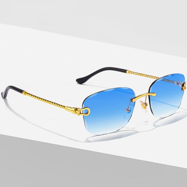 Rimless Sunglasses with Blue Gradient Lenses – UV400 Protection