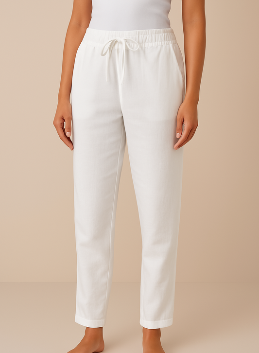Women's Linen Trousers with Straight Legs and Comfortable Waistband