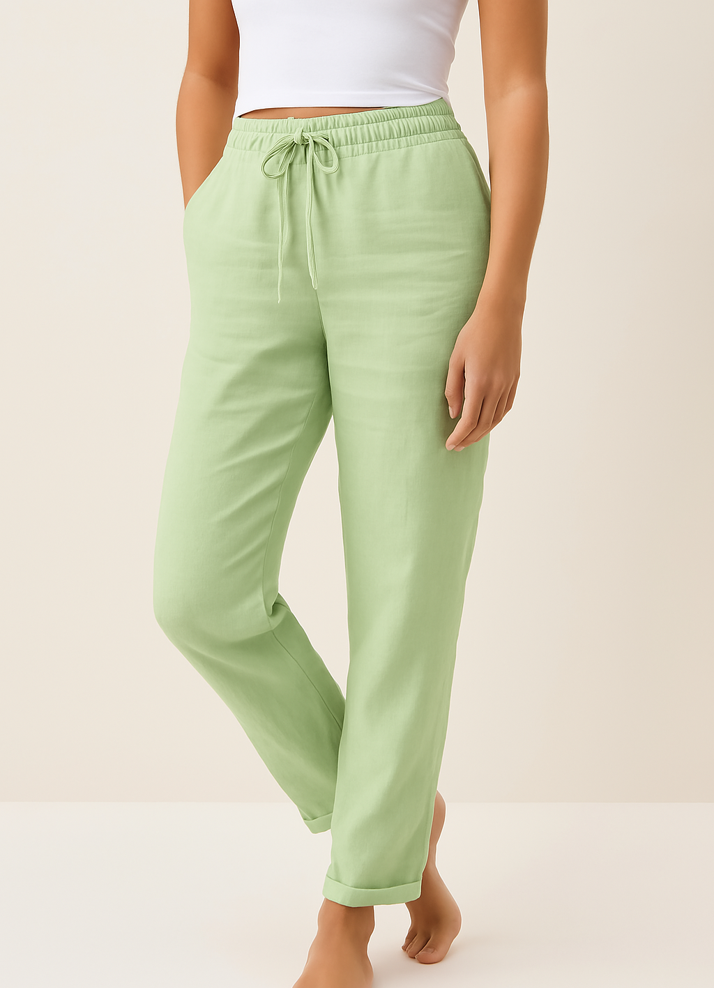 Women's Linen Trousers with Straight Legs and Comfortable Waistband