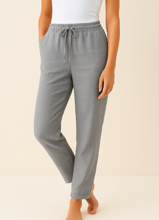 Women's Linen Trousers with Straight Legs and Comfortable Waistband