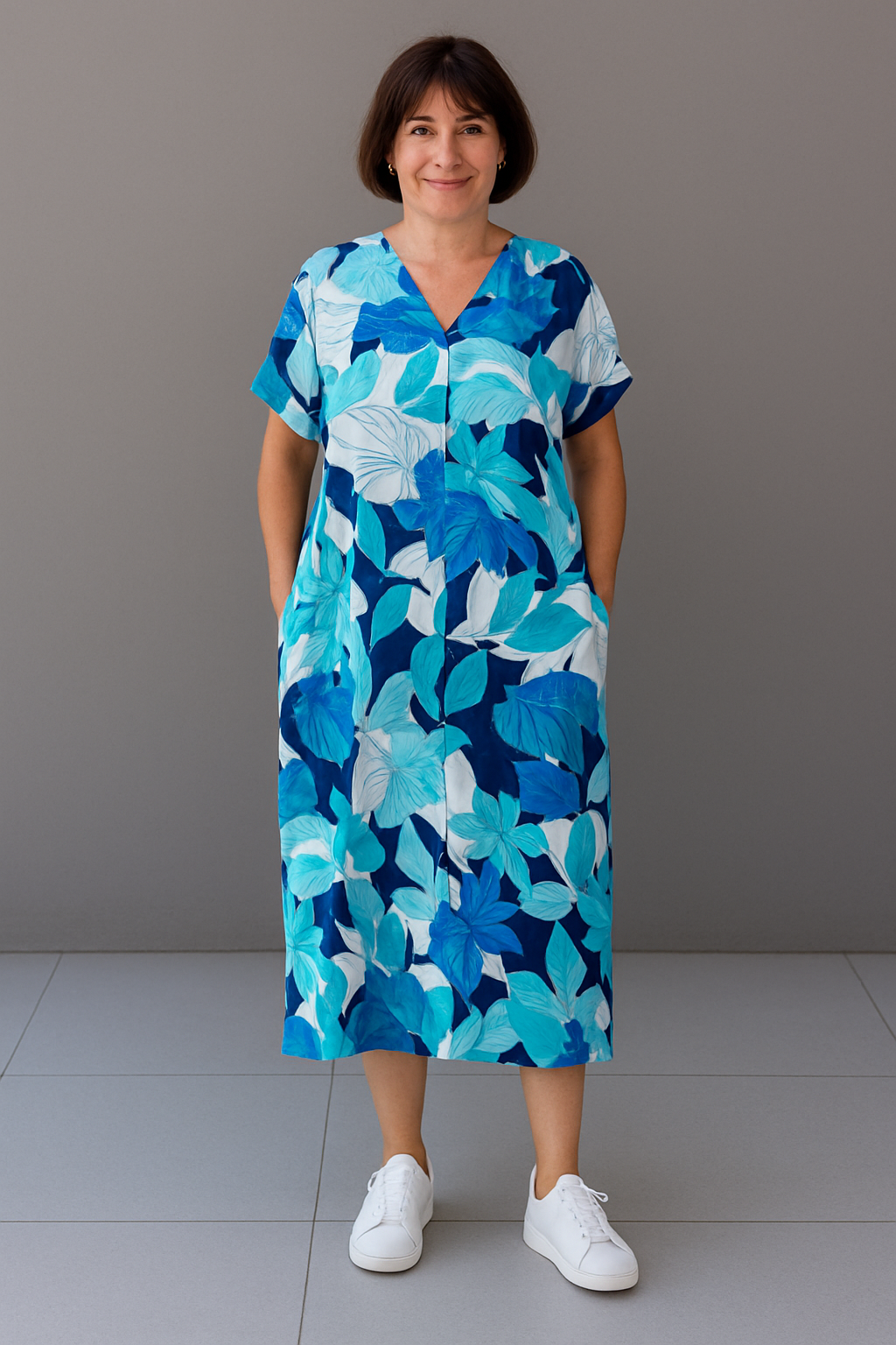 Long Women's Kaftan Dress with a Cheerful Print and an Airy Fit
