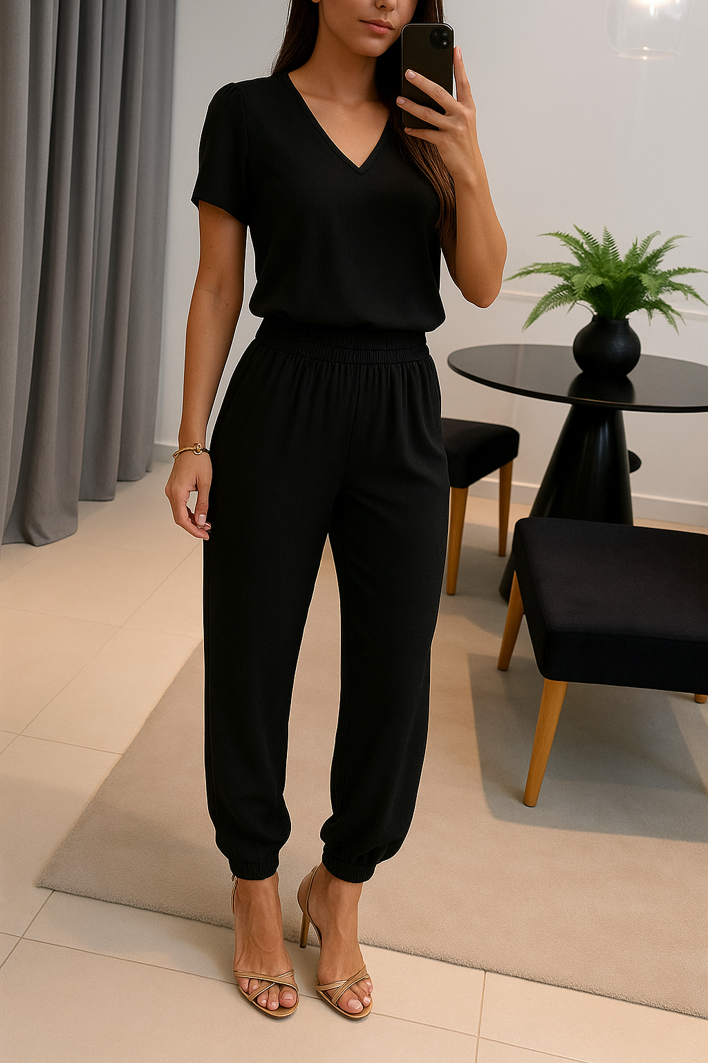 Two-piece ladies set with colorful print