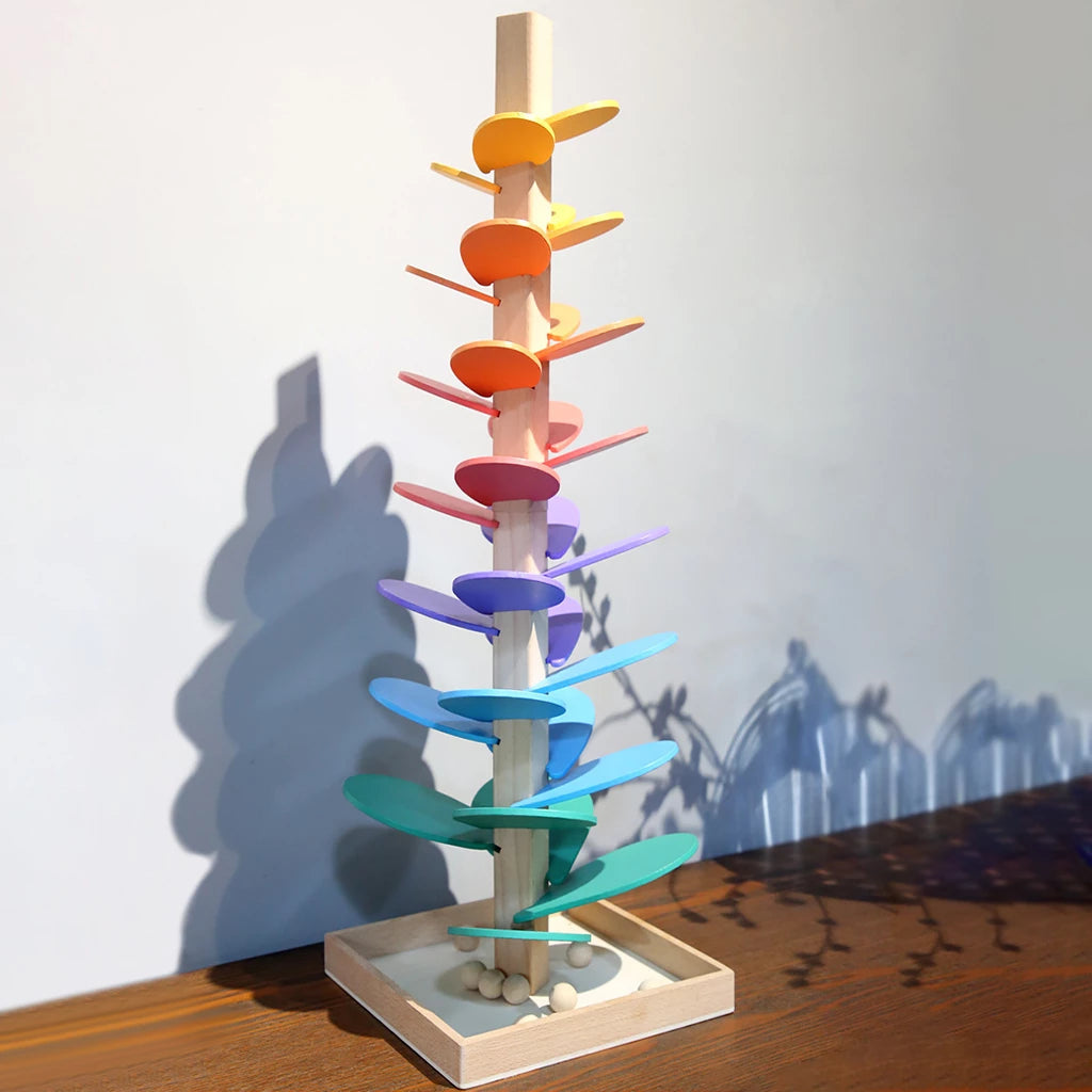 Wooden Rainbow Marble Tree – Montessori Toy with Ball Trap for Children
