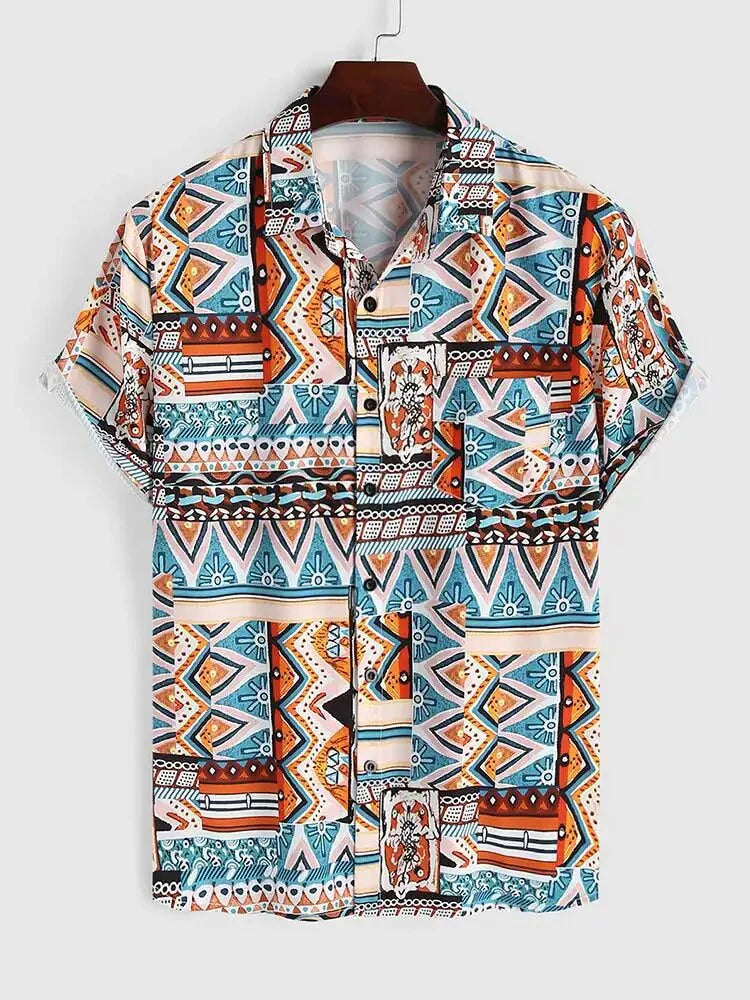 Bohemian Men's Shirt with Aztec Print – Striking Summer Style
