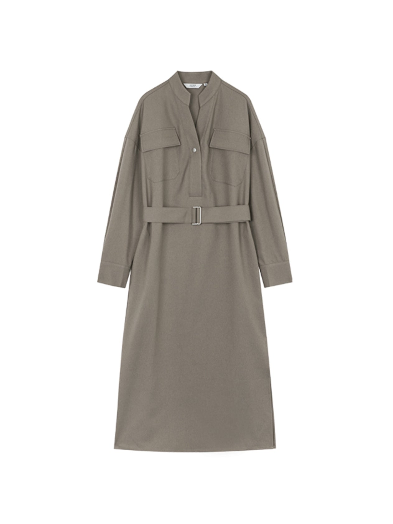 Elegant Women's Dress with V-Neck, Belt and Button Closure