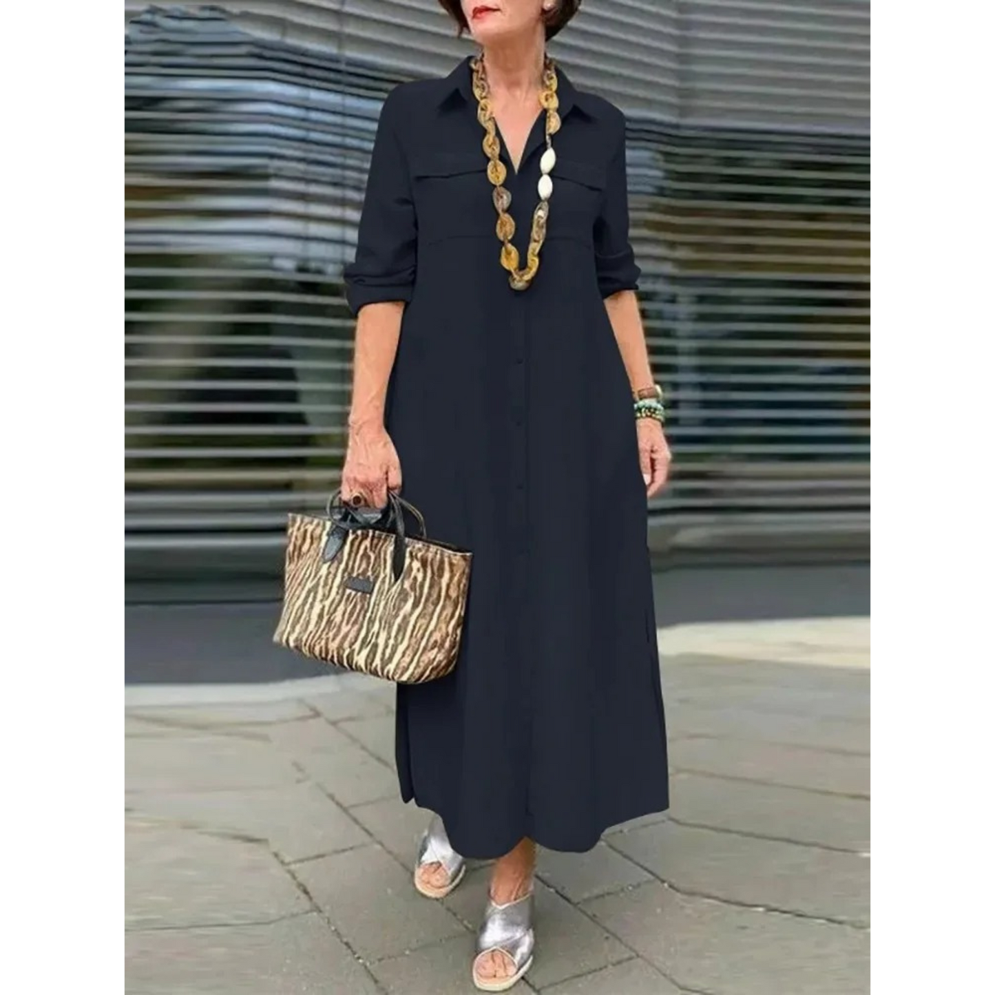 Elegant V-Neck Shirt Dress – Timeless Style for Women