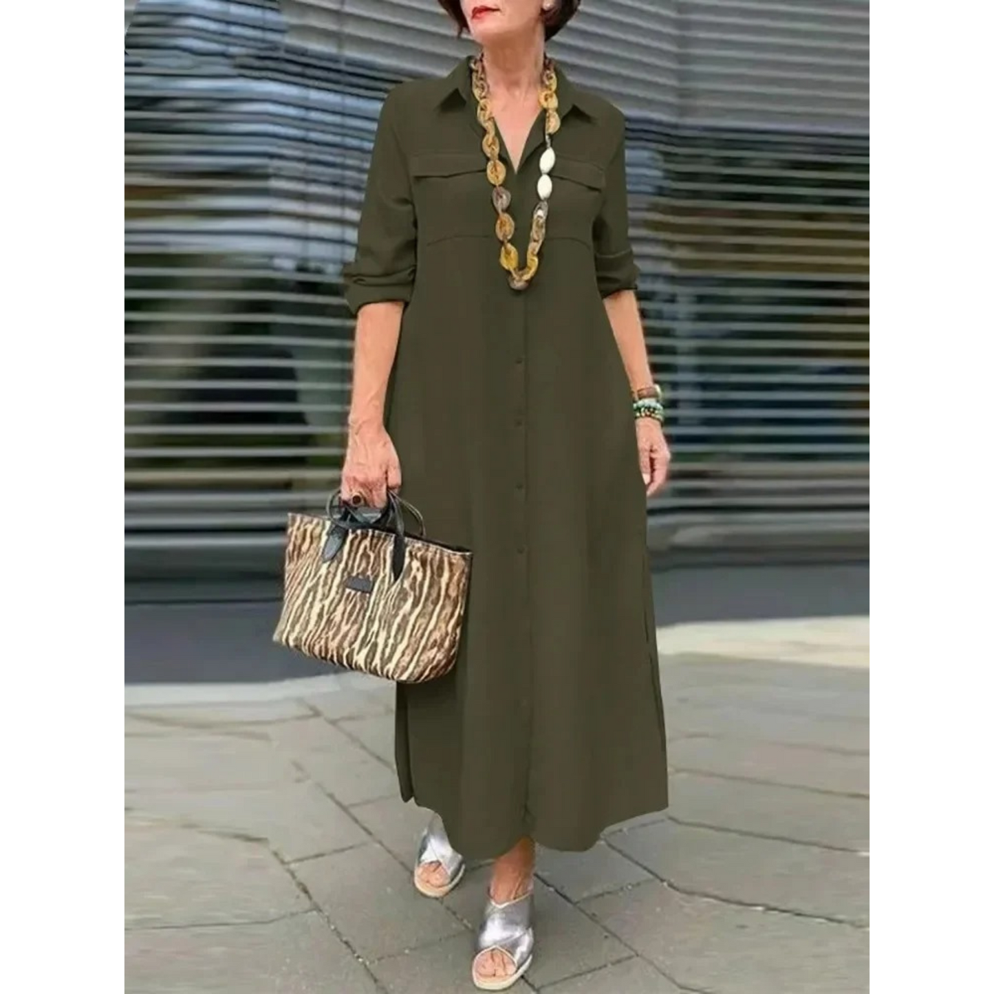 Elegant V-Neck Shirt Dress – Timeless Style for Women