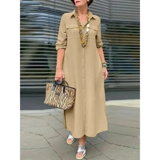Elegant V-Neck Shirt Dress – Timeless Style for Women