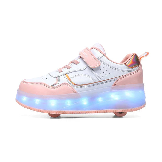 Children's LED Roller Shoes with Folding Wheels and Luminous Sole