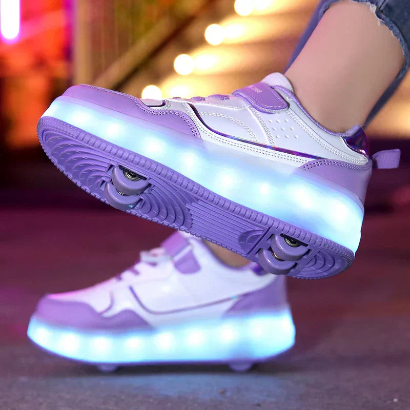 Children's LED Roller Shoes with Folding Wheels and Luminous Sole