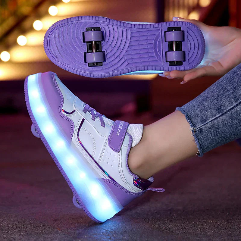 Children's LED Roller Shoes with Folding Wheels and Luminous Sole