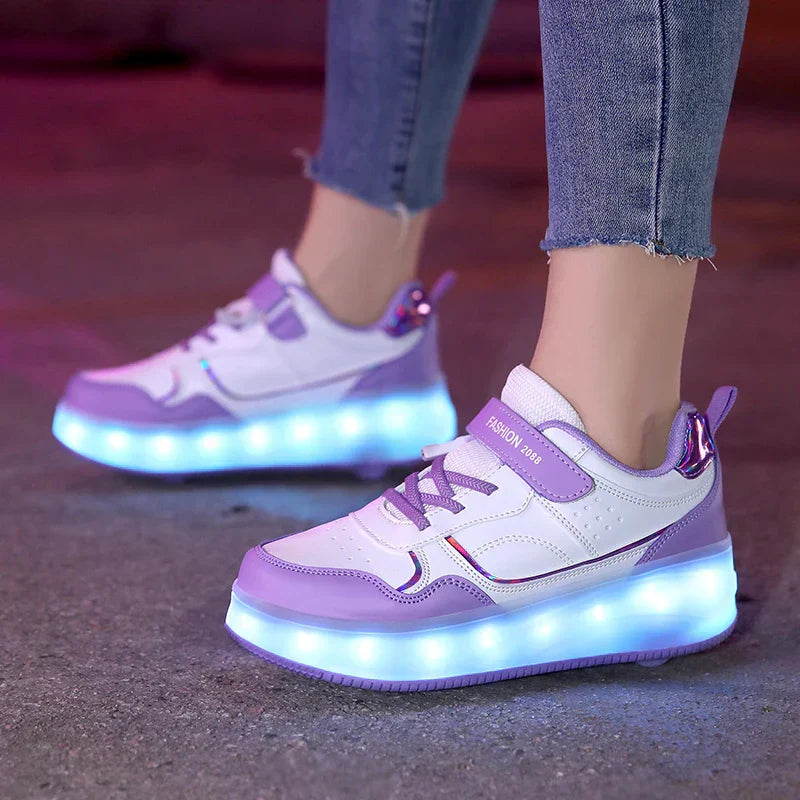 Children's LED Roller Shoes with Folding Wheels and Luminous Sole