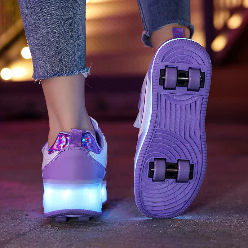 Children's LED Roller Shoes with Folding Wheels and Luminous Sole