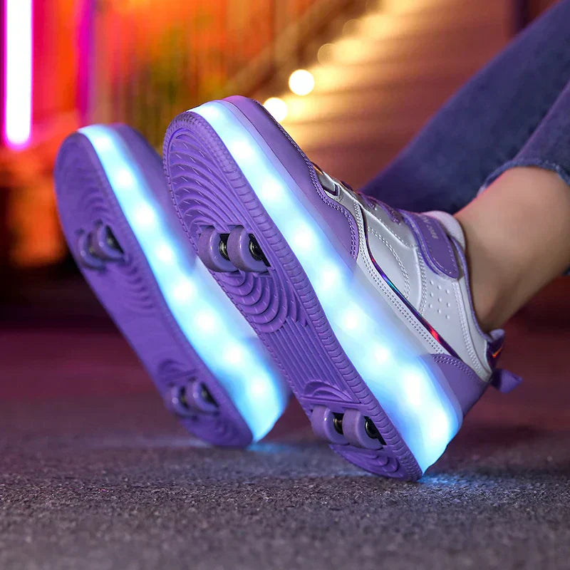 Children's LED Roller Shoes with Folding Wheels and Luminous Sole