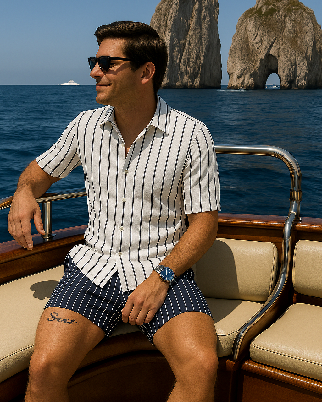 Striped Men's Summer Set with Shirt and Pants in Breathable Cotton