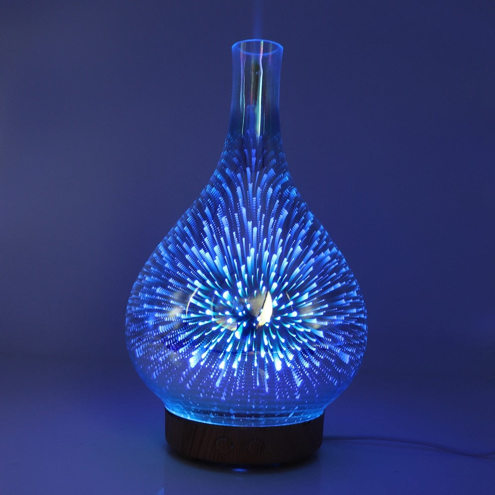 3D Glass Vase Aroma Diffuser with LED Lighting – Essential Oil Diffuser