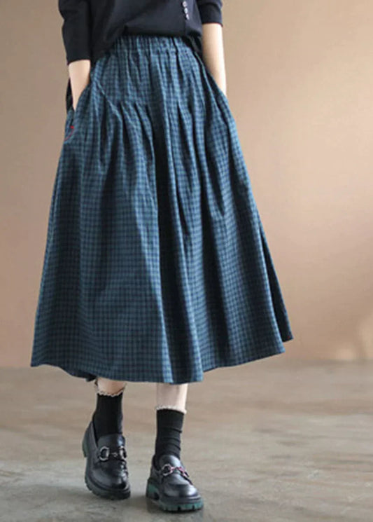 Summer Midi Skirt for Women with Check Pattern, Pockets &amp; Comfort Waist